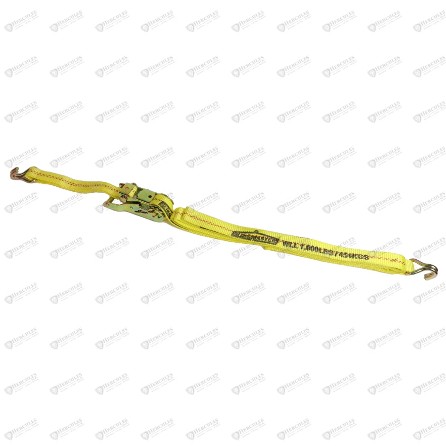 RATCHET TIE DOWN 1.75INX20FT C/W J HOOKS - Tie Down Straps - Hercules Lifting