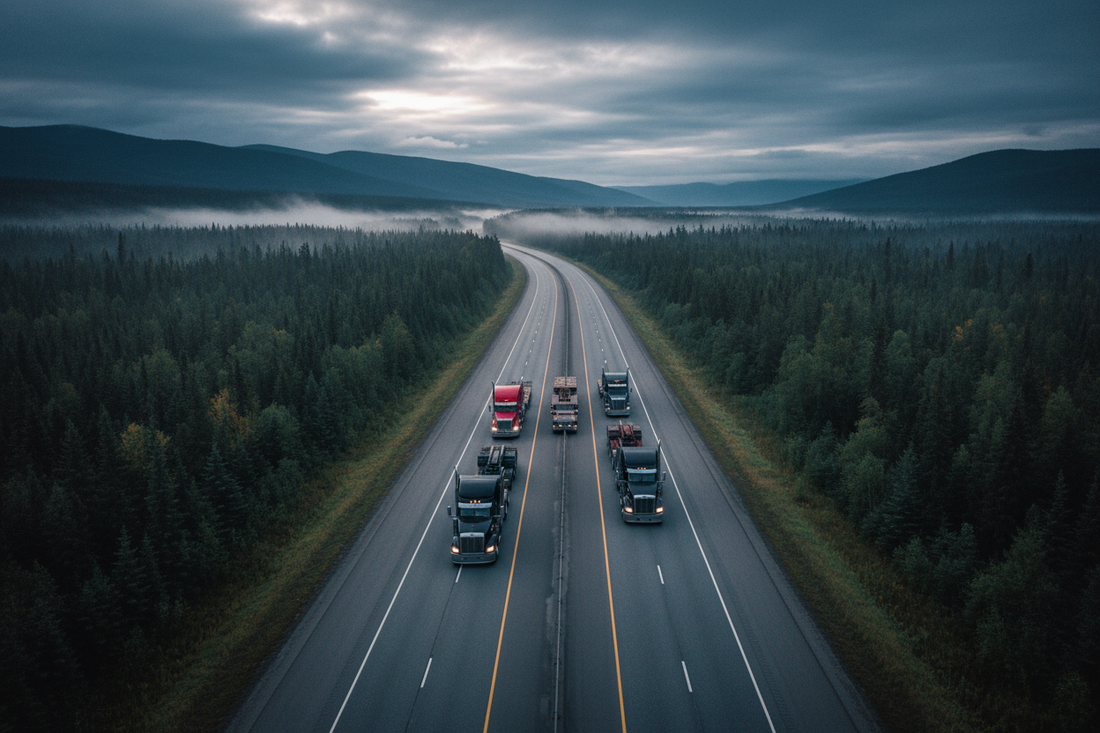 Heavy transport trucks on a Canadian highway — Hercules towing and transportation cargo securement solutions
