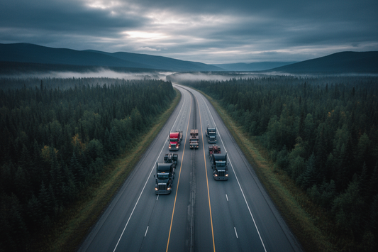 Heavy transport trucks on a Canadian highway — Hercules towing and transportation cargo securement solutions