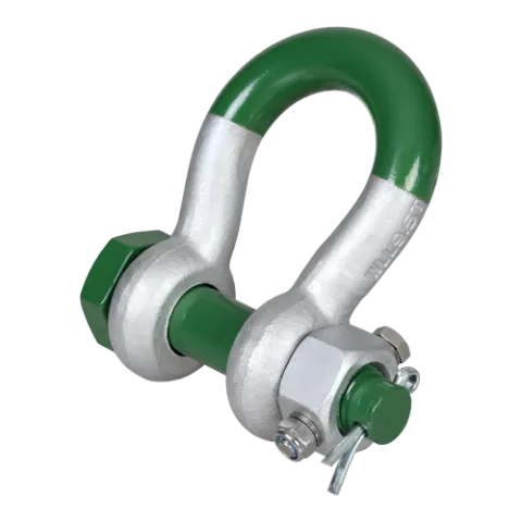 G-5243, Green Pin Super® Bow Shackle FN, Grade 8 bow shackle with safety bolt and fixed nut,SUGHMB70FN - Hercules Lifting