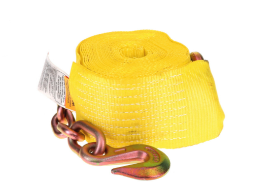 WINCH STRAP 4" X 30 FT W/ CHAIN ANCHOR, - Tie Down Straps - Hercules Lifting